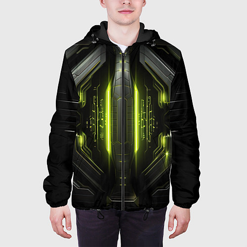 Мужская куртка Яркая зеленая неоновая киберброня / 3D-Черный – фото 3