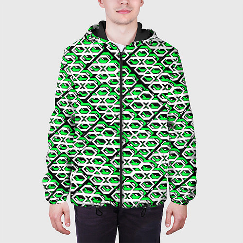 Мужская куртка Зелёно-белый узор на чёрном фоне / 3D-Черный – фото 3