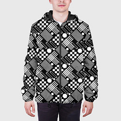 Куртка с капюшоном мужская Черно белый узор из геометрических фигур, цвет: 3D-черный — фото 2