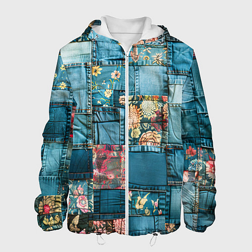 Мужская куртка Джинсовые лоскуты с цветочками / 3D-Белый – фото 1