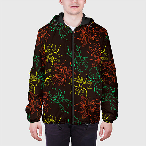 Мужская куртка Разноцветные жуки носороги / 3D-Черный – фото 3