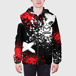 Куртка с капюшоном мужская Мазда на фоне граффити и брызг красок, цвет: 3D-черный — фото 2