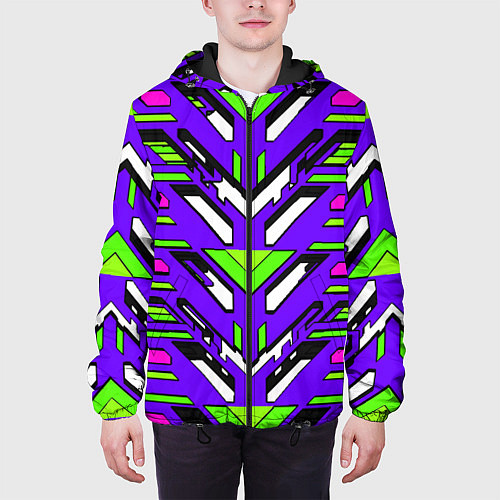 Мужская куртка Техно броня фиолетово-зелёная / 3D-Черный – фото 3