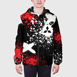 Куртка с капюшоном мужская Митсубиси на фоне граффити и брызг красок, цвет: 3D-черный — фото 2