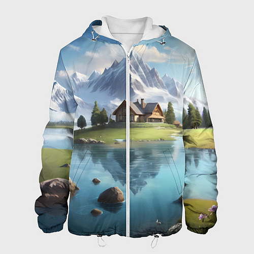 Мужская куртка Чудесный день на берегу озера в горах / 3D-Белый – фото 1