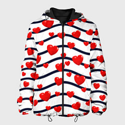 Куртка с капюшоном мужская Сердца на линиях, цвет: 3D-черный