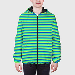 Куртка с капюшоном мужская Зелёный в синюю полоску, цвет: 3D-черный — фото 2