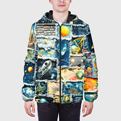 Куртка с капюшоном мужская Космические обитатели - пэчворк, цвет: 3D-черный — фото 2