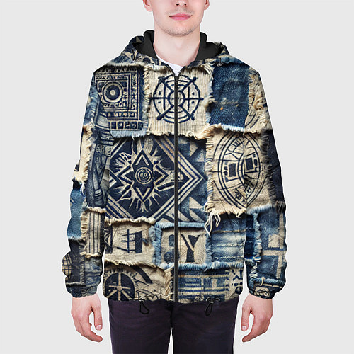 Мужская куртка Татуировки майя на дениме / 3D-Черный – фото 3