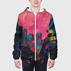 Куртка с капюшоном мужская Абстрактный город в неоновых цветах, цвет: 3D-белый — фото 2
