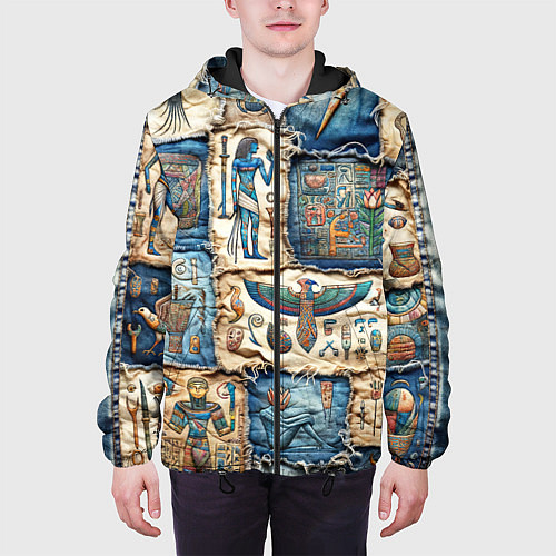 Мужская куртка Пэчворк из Египетских мотивов / 3D-Черный – фото 3