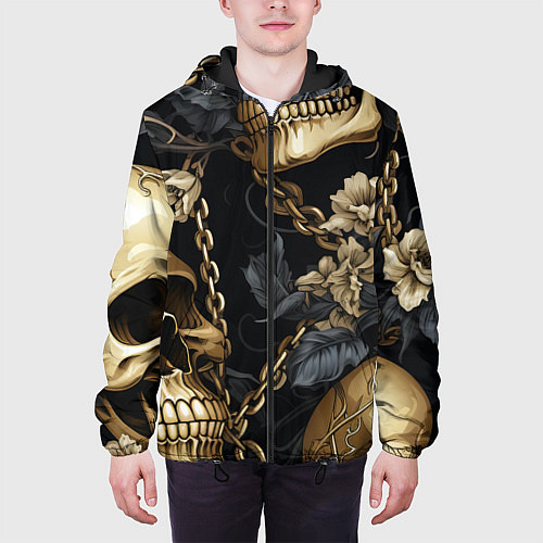 Мужская куртка Золотые черепа с цепями / 3D-Черный – фото 3
