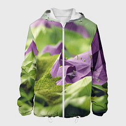 Куртка с капюшоном мужская Геометрический пейзаж фиолетовый и зеленый, цвет: 3D-белый