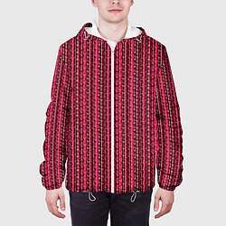 Куртка с капюшоном мужская Красно-розовый искажённые полосы, цвет: 3D-белый — фото 2