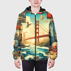 Куртка с капюшоном мужская Мост через реку и пэчворк - нейросеть арт USA brid, цвет: 3D-черный — фото 2