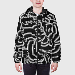 Куртка с капюшоном мужская Абстрактные объемные рельефы, цвет: 3D-черный — фото 2