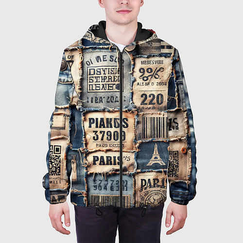 Мужская куртка Пэчворк джинсы из Парижа / 3D-Черный – фото 3