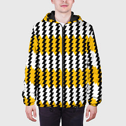 Куртка с капюшоном мужская Вертикальные жёлто-белые полосы, цвет: 3D-черный — фото 2