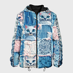 Мужская куртка Кошки на пэчворк джинсах паттерн