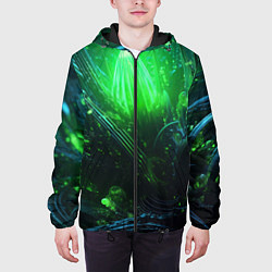 Куртка с капюшоном мужская Зеленая кислотная яркая неоновая абстракция, цвет: 3D-черный — фото 2