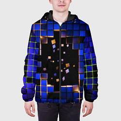Куртка с капюшоном мужская Окно в пространство - синие кубы, цвет: 3D-черный — фото 2
