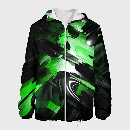 Мужская куртка Green dark abstract geometry style / 3D-Белый – фото 1