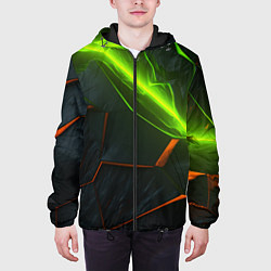 Куртка с капюшоном мужская Green neon abstract geometry, цвет: 3D-черный — фото 2