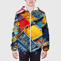 Куртка с капюшоном мужская Colorful denim patchwork - ai art, цвет: 3D-белый — фото 2