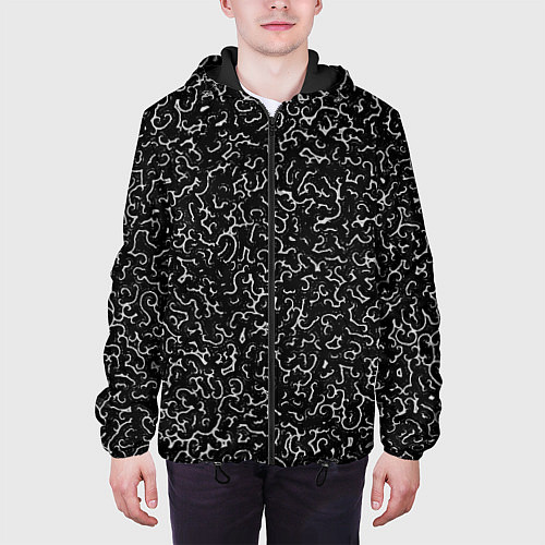 Мужская куртка Белые завитушки на черном фоне / 3D-Черный – фото 3