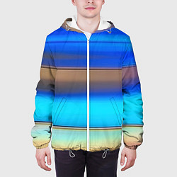 Куртка с капюшоном мужская Голубые и коричневые полосы, цвет: 3D-белый — фото 2