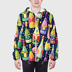 Куртка с капюшоном мужская Бутылки шампанского -вино водочный паттерн, цвет: 3D-белый — фото 2