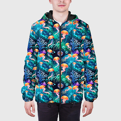 Мужская куртка Морские медузы паттерн / 3D-Черный – фото 3