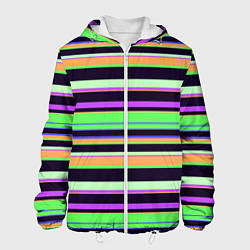 Куртка с капюшоном мужская Зелёно-фиолетовый полосатый, цвет: 3D-белый