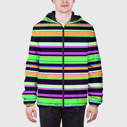 Мужская куртка Зелёно-фиолетовый полосатый / 3D-Черный – фото 3