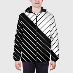 Куртка с капюшоном мужская Чёрно-белый косые линии, цвет: 3D-черный — фото 2