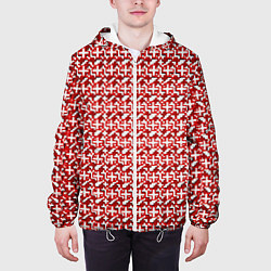 Куртка с капюшоном мужская Белые плюсики на красном фоне, цвет: 3D-белый — фото 2