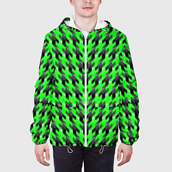 Куртка с капюшоном мужская Чёрно-зелёный паттерн, цвет: 3D-белый — фото 2