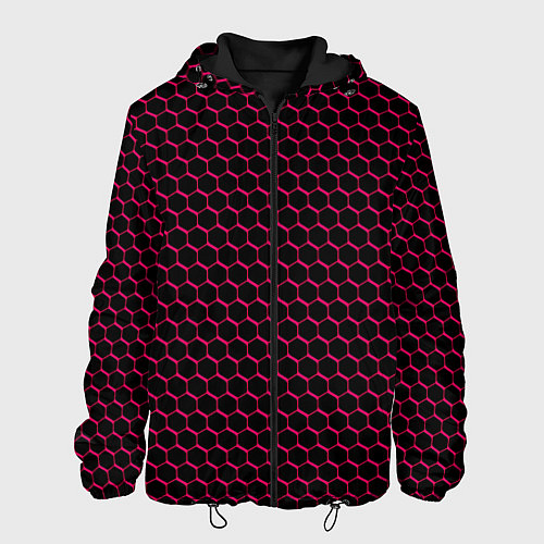 Мужская куртка Чёрно-розовый паттерн соты / 3D-Черный – фото 1