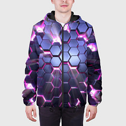 Куртка с капюшоном мужская Плиты с сиреневым неоновым свечением, цвет: 3D-черный — фото 2