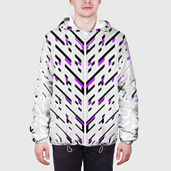 Куртка с капюшоном мужская Black and purple stripes on a white background, цвет: 3D-белый — фото 2