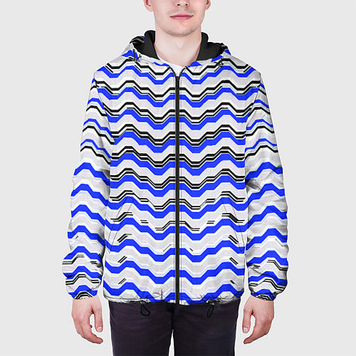 Мужская куртка Black and blue stripes on a white background / 3D-Черный – фото 3