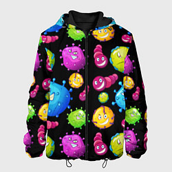 Куртка с капюшоном мужская Смешные бактерии паттерн, цвет: 3D-черный
