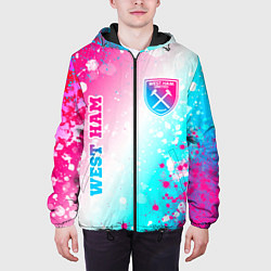 Куртка с капюшоном мужская West Ham neon gradient style вертикально, цвет: 3D-черный — фото 2