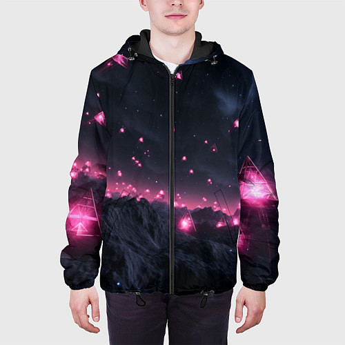 Мужская куртка Яркие пирамидки в космосе / 3D-Черный – фото 3