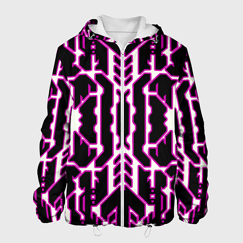 Мужская куртка Техно белые линии с розовой обводкой на чёрном фон / 3D-Белый – фото 1