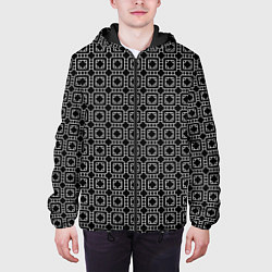 Куртка с капюшоном мужская Белый геометрический узор на черном фоне, цвет: 3D-черный — фото 2