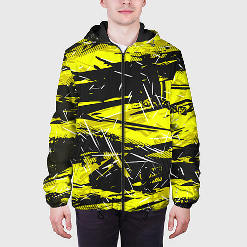 Мужская куртка Yellow geometry - спортивный узор / 3D-Черный – фото 3