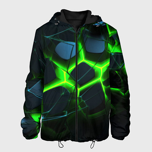Мужская куртка Зеленый неон и разлом плит / 3D-Черный – фото 1