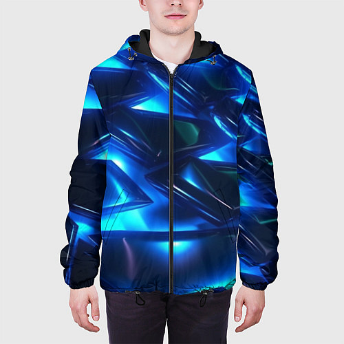 Мужская куртка Синие абстрактные неоновые плиты / 3D-Черный – фото 3