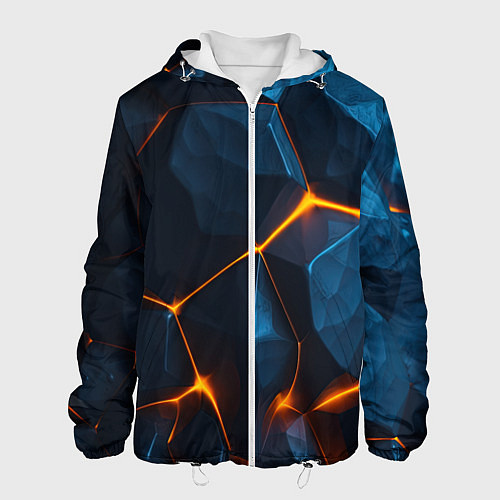 Мужская куртка Разлом плит с оранжевым свечением / 3D-Белый – фото 1